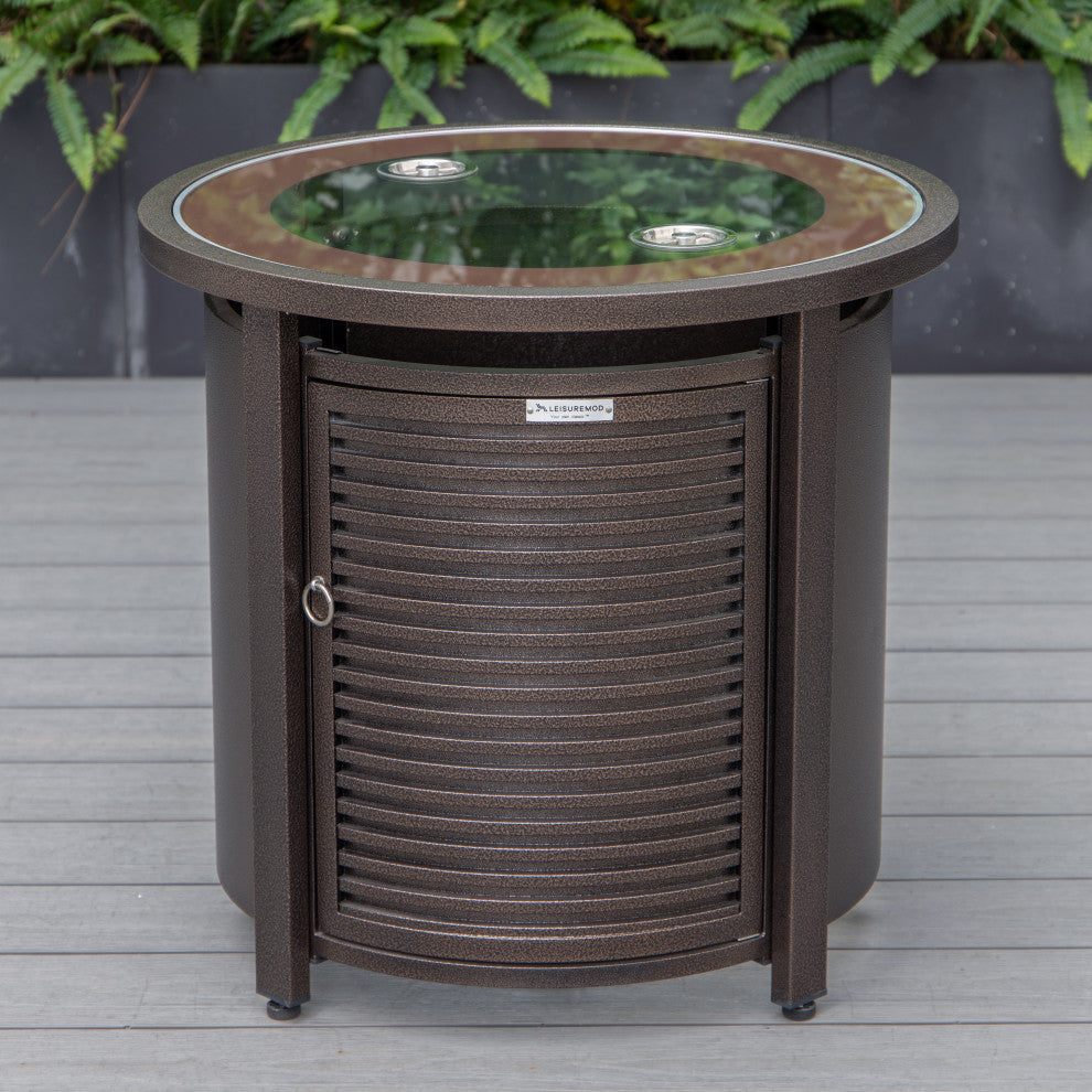 LeisureMod Walbrooke Patio Conversation Set With Fire Pit Table, Light Grey