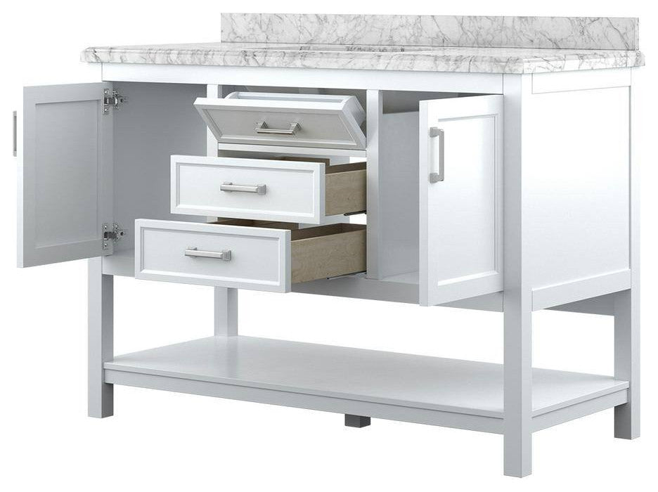 Affinity Bathroom Vanity With Carrara Marble Countertop, White, 49 in