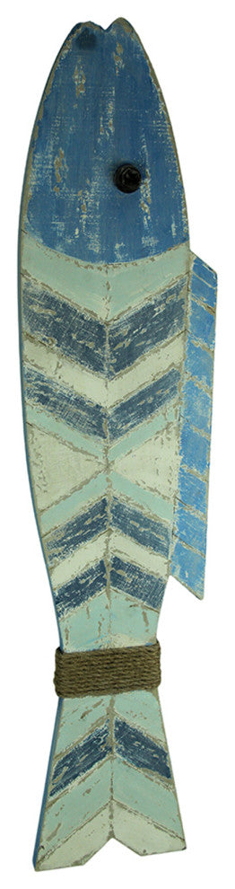 Weathered Rustic Coastal Wooden Fish Wall Hanging