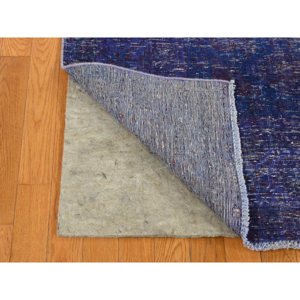 Purple, Overdyed Persian Viss Design Soft Wool Hand Knotted Rug, 6'10"x10'1"