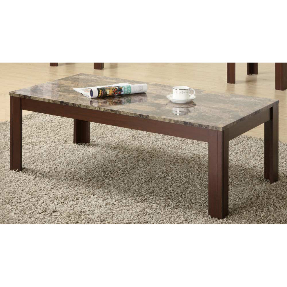 3-Piece Table Set With Marble Top, Brown