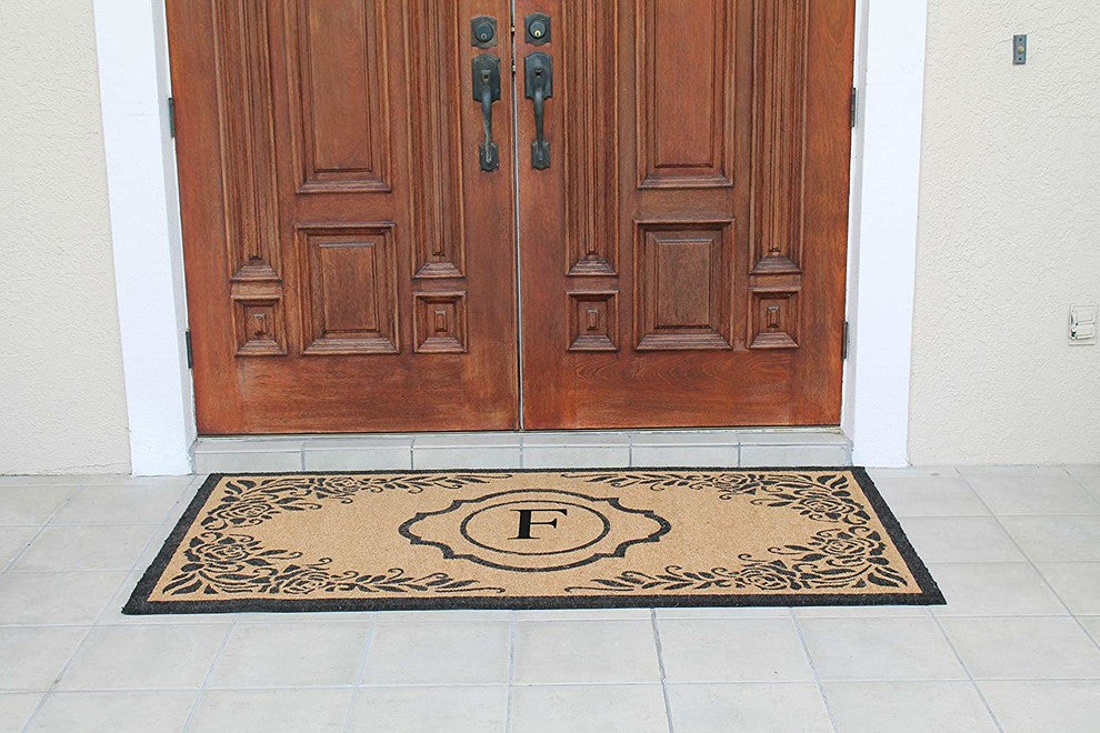 A1HC First Impression Hand Crafted Ella Entry Coir Monogrammed Double Doormat, F