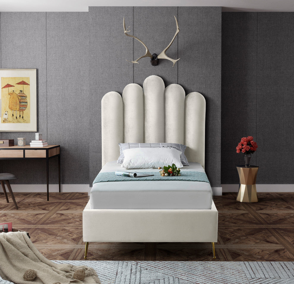 Lily Velvet Bed, Cream, Twin
