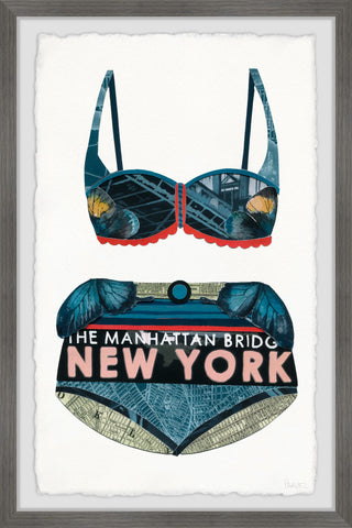 "NY Bridge Bikini" Framed Painting Print, 24x36