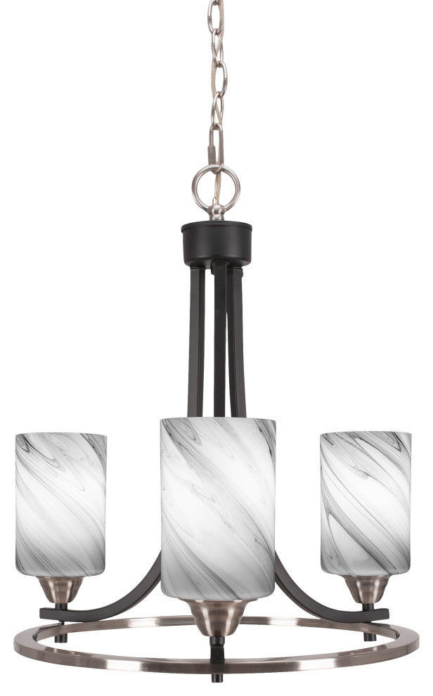 Paramount 3-Light Chandelier, Matte Black & Brushed Nickel, 4" Onyx Swirl
