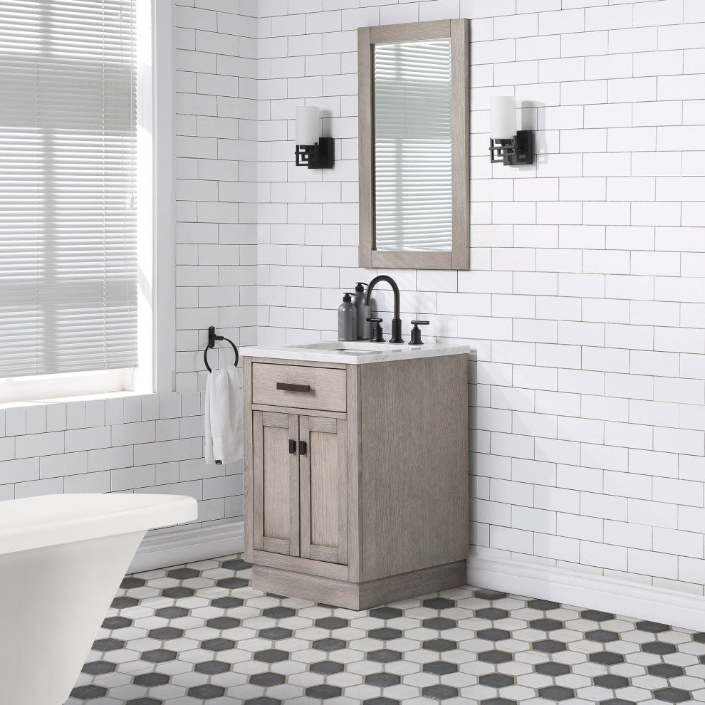 Chestnut 24" Bath Vanity, Grey Oak, Mirror, Oil-Rubbed Bronze Hardware
