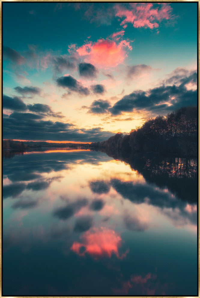 24x36 Here and Elsewhere XVII, Framed Artwork, Gold