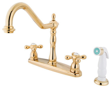 Polished Brass 8" Center Kitchen Faucet with Non-Metallic Sprayer KB1752AX