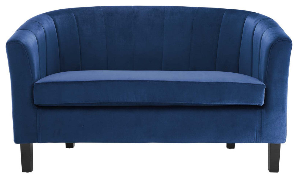 Prospect Channel Tufted Upholstered Velvet Loveseat, Navy