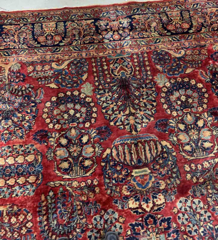 Handmade Antique Persian Sarouk Rug, 9.1'x11.6', 277cmx353cm 1920s
