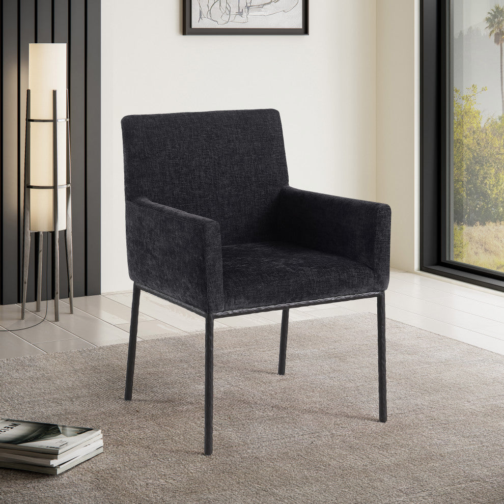 Reeves Upholstered Dining Chair, Black, Chenille , AC,  Matte Black, Set of 2