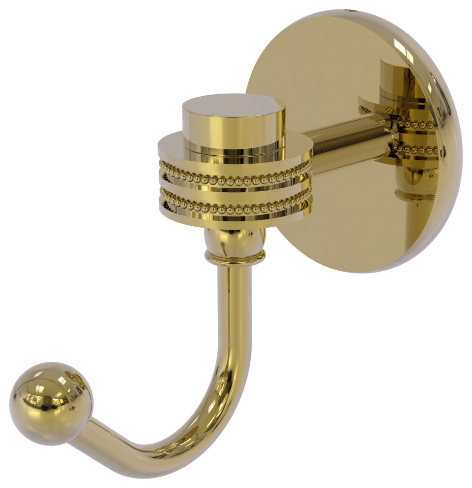 Satellite Orbit One Robe Hook With Dotted Accents, Unlacquered Brass