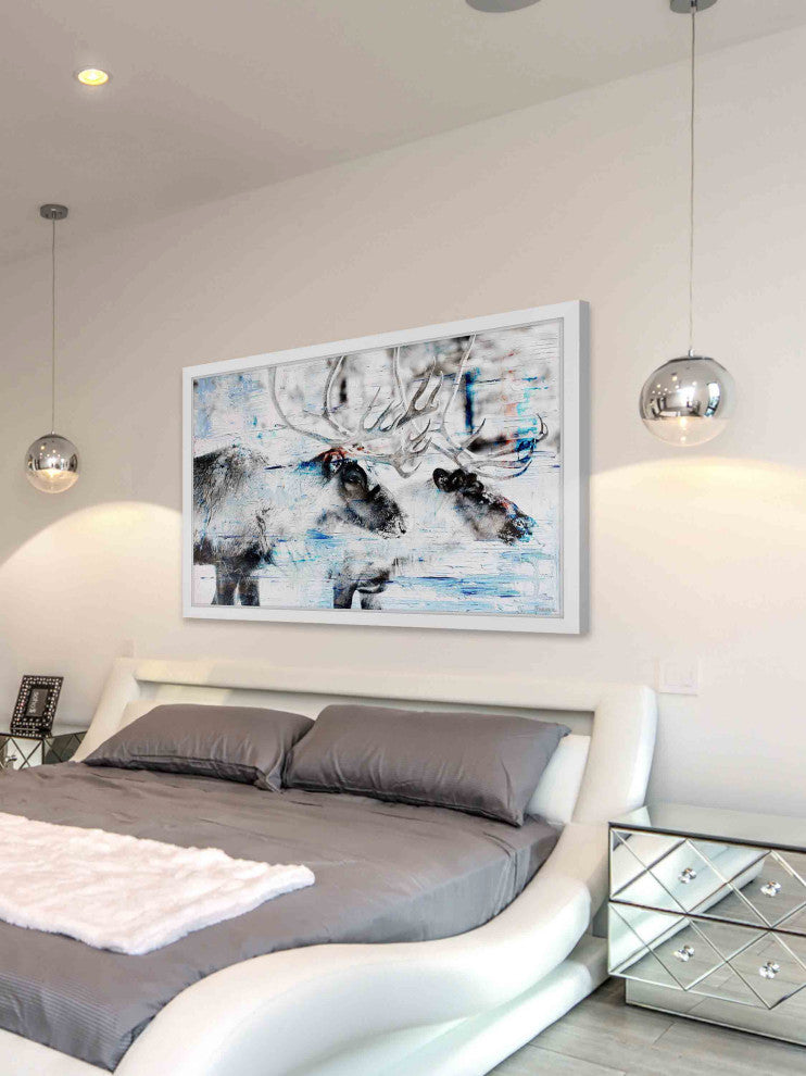 Parvez Taj "Conversating Deer" Framed Painting Print, 18"x12"