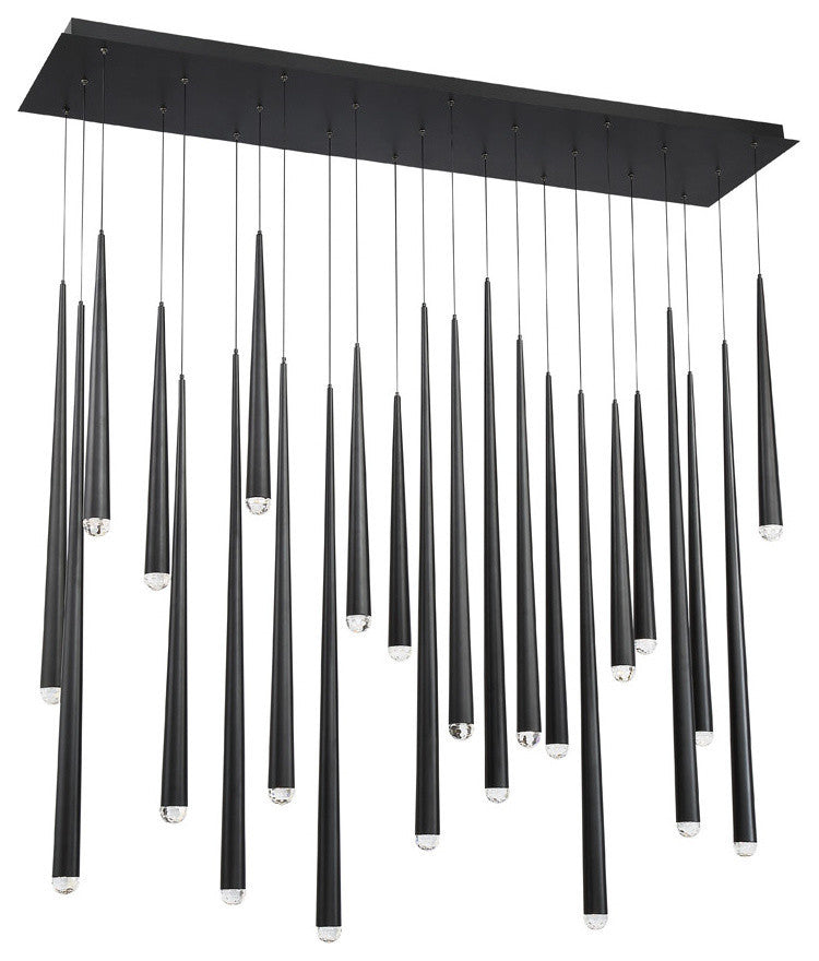 Cascade LED 23-Light Crystal Linear Chandelier 3500K, Black