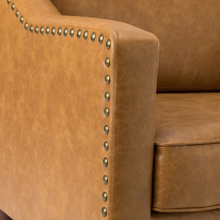 Vegan Leather Armchair With Sloped Arms, Camel