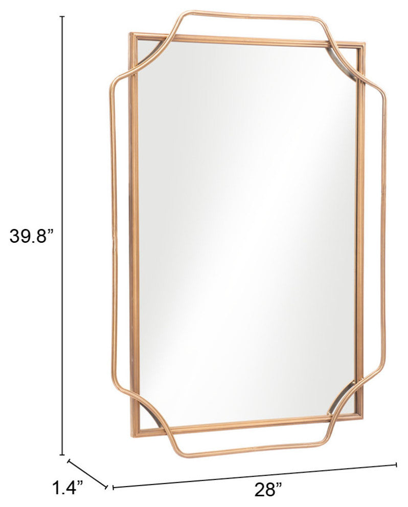 Frame Wall Mirror, Rectangular, Glass, Steel Metal, Gold, Bedroom Living