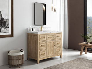 Santa Monica 42 Single Sink Bath Vanity in Whitewashed Teak 1.5" White Quartz