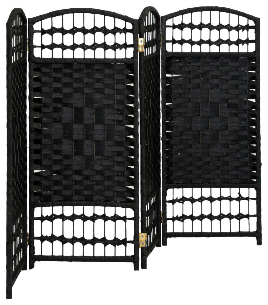 3 ft. Short Fiber Weave Room Divider Black 4 Panels