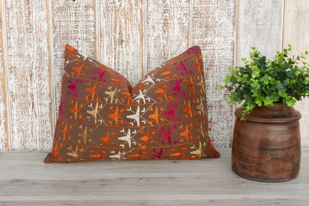 Anshi Antique Indian Folk Lumbar Pillow