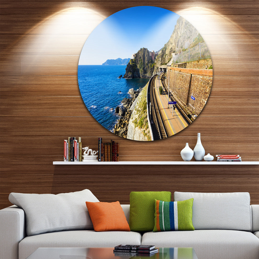 Train And Railroad Station In Manarola, Landscape Disc Artwork, 11"