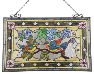 CHLOE Lighting Greeting Birds Tiffany Animal Design Window Panel 32"x21"
