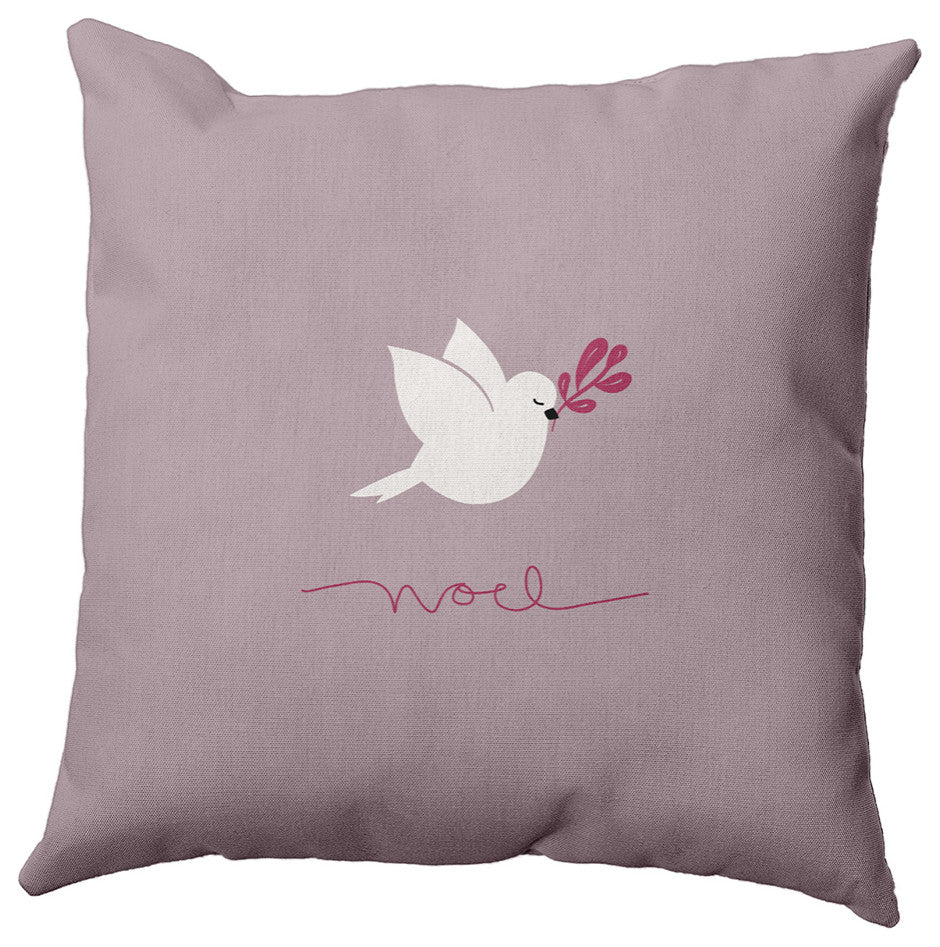 Frosting Colored Noel Bird Christmas Polyester Throw Pillow, 16"x16"
