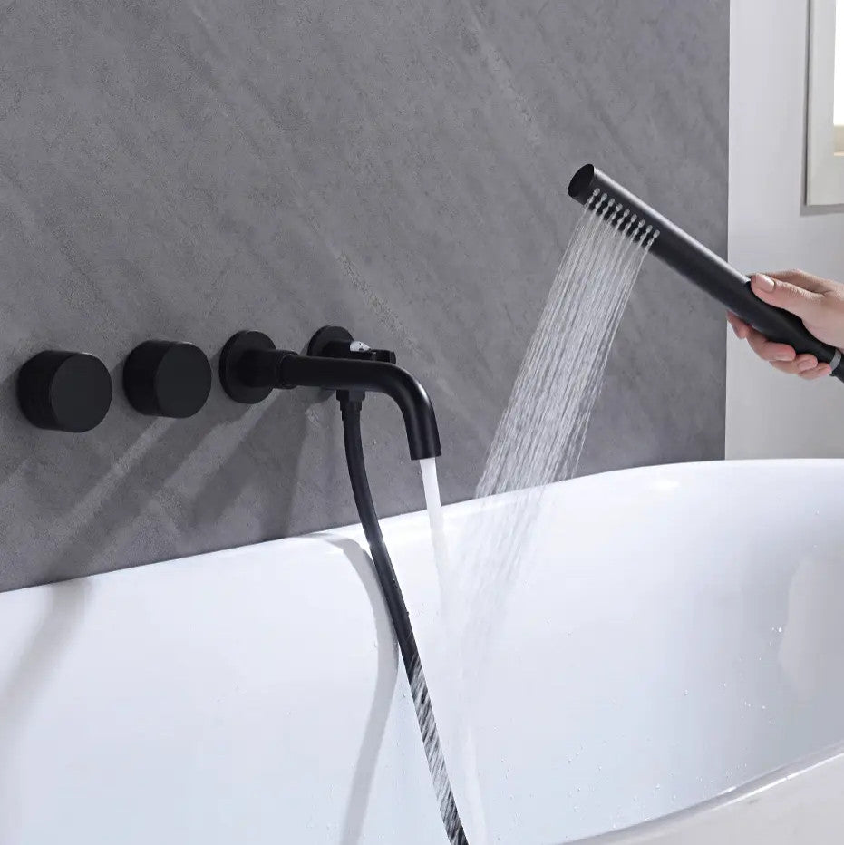 Bathroom Shower Faucet Set Mixer Valve With Bathtub Filler, matte black