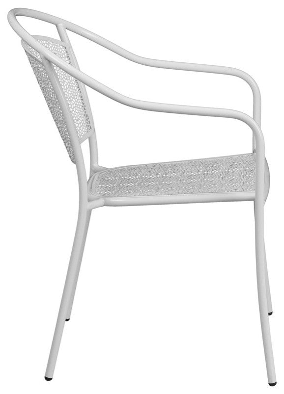 White Indoor-Outdoor Steel Patio Arm Chair With Round Back