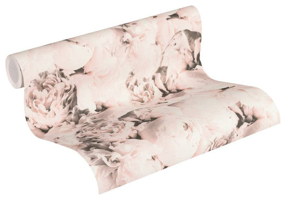 Floral Textured Wallpaper, Peony Flowers, 373982, Pink Rose Beige, 1 Roll