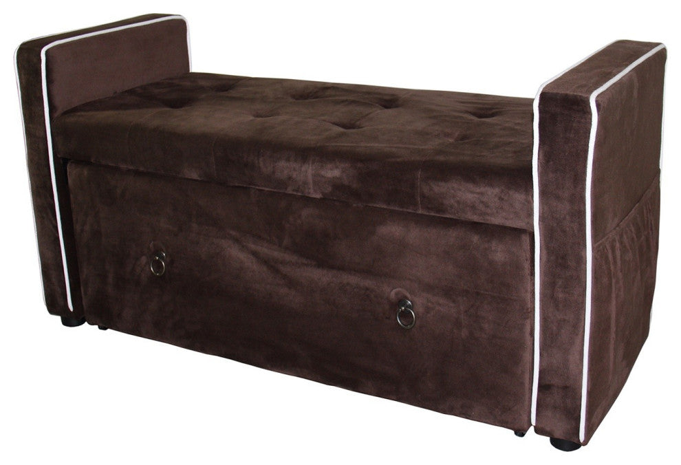 Brown Suede Shoe Storage Bench With Drawer