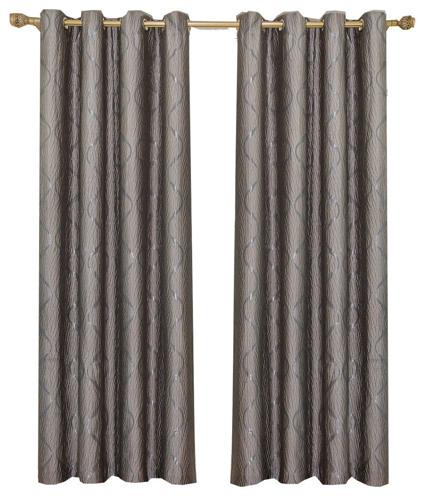 Laguna 100% Polyester Jacquard Grommet Curtains, Set of 2, Taupe, 104"x84"