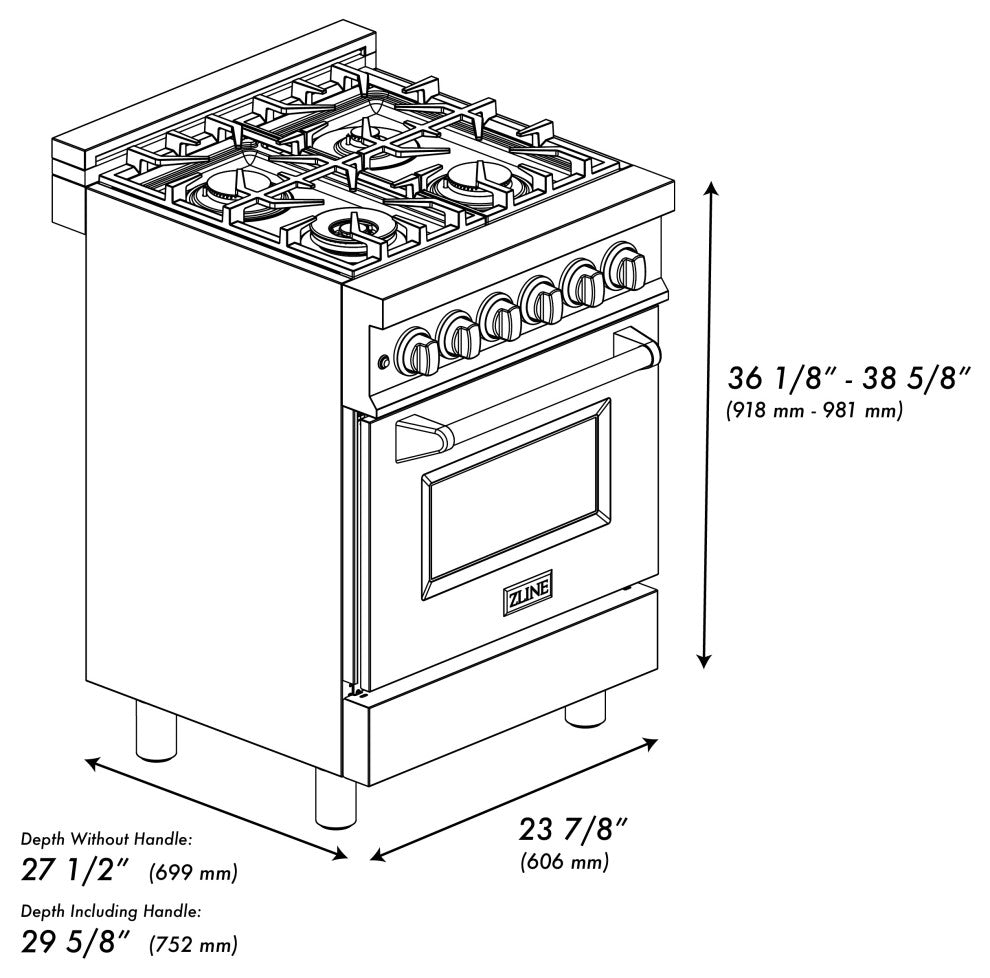 ZLINE 24 In. Professional Dual Fuel Range With White Matte Door, RA-WM-24