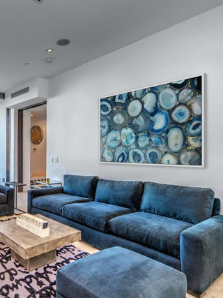 "Blue Geode Bunch" Floater Framed Painting Print on Canvas, 60"x40"
