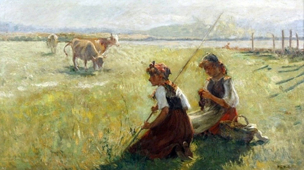 Alberto Pla y Rubio Ninas en el Campo, Gallery Wrapped Canvas Print, 15"x30"