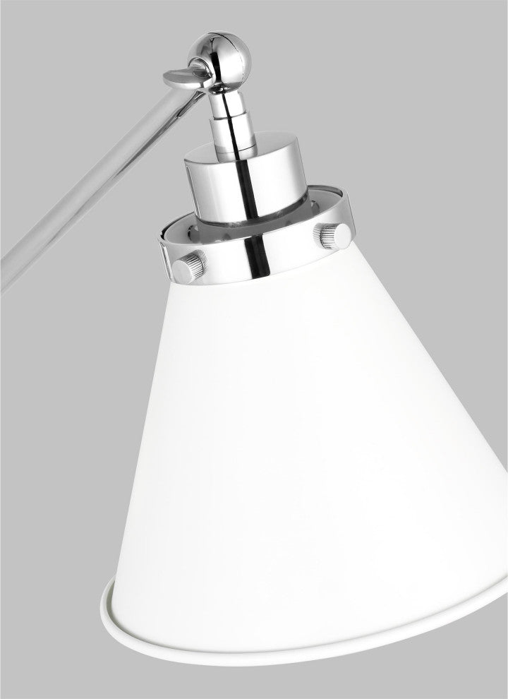 Wellfleet Single Arm Cone Task Sconce, Matte White and Polished Nickel