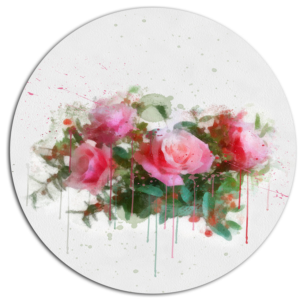Bunch Of Pink Roses Watercolor, Flower Disc Metal Artwork, 11"