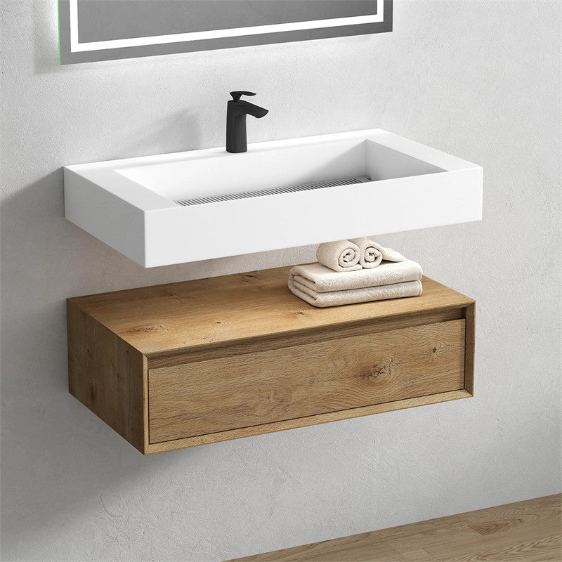 Alysa 36'' Floating Vanity, Acrylic Sink, Oak