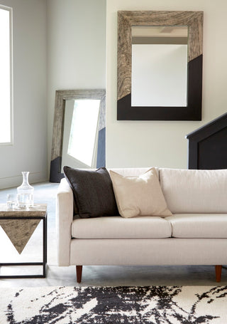 Geometry Wood Mirror, Gray Stone, Black, Large