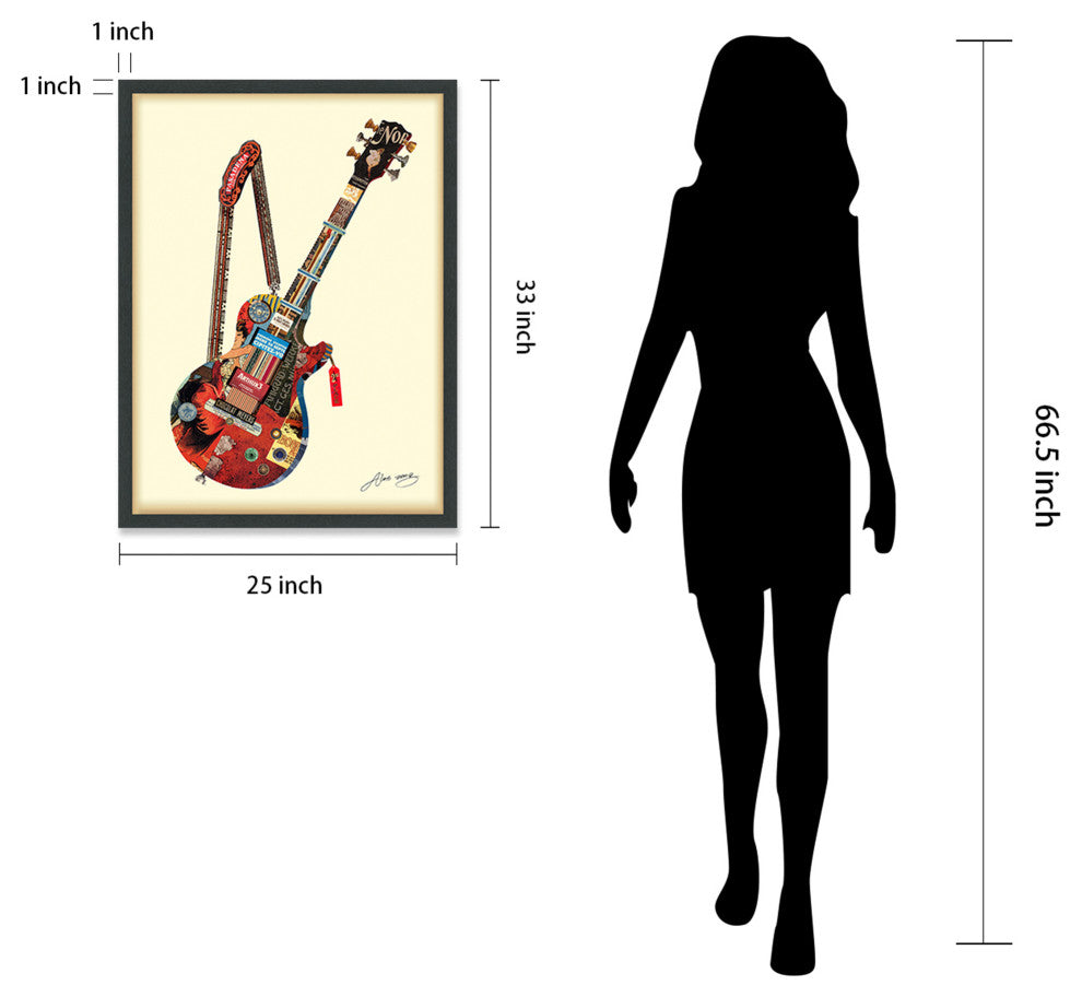 Electric Guitar Hand Made Dimensional Collage Framed Wall Art Under Glass