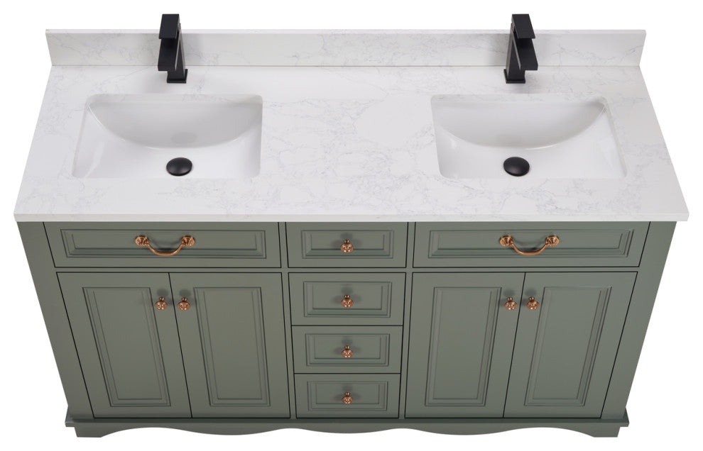 Legion Furniture WS2512 Series Bathroom Sink Vanity, Pewter Green, 60", Artificial Stone Top, Double Sink