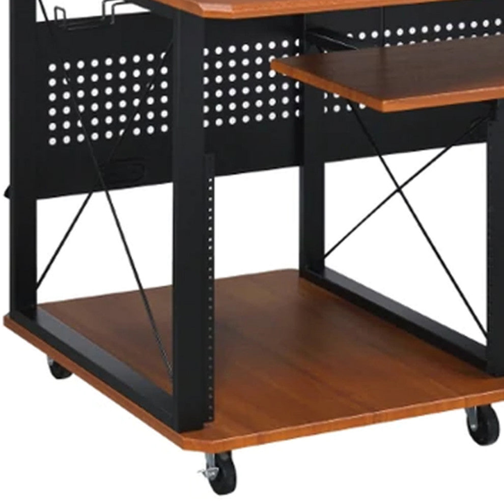 Benzara BM276266 72" Metal, Office/Writing Desk, Storage, Keyboard Tray, Brown