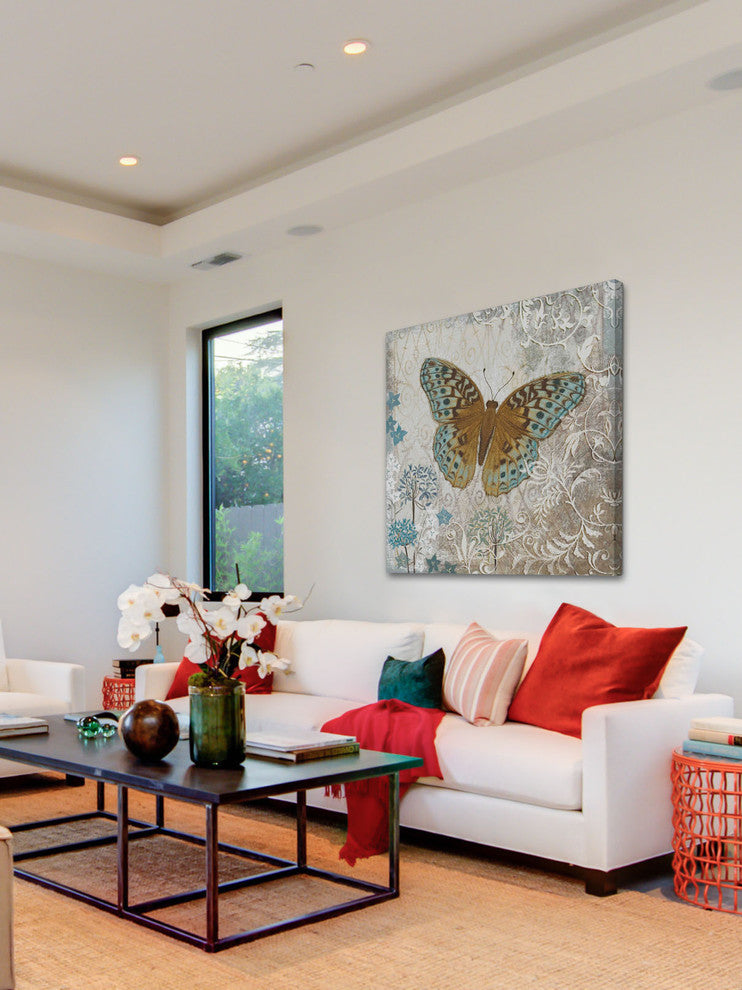 "Blue Linen Butterfly" Painting Print on Wrapped Canvas