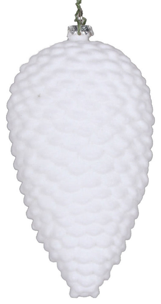 Vickerman Mt195611D 5" White Flocked Pinecone Christmas Ornament, Set of 4
