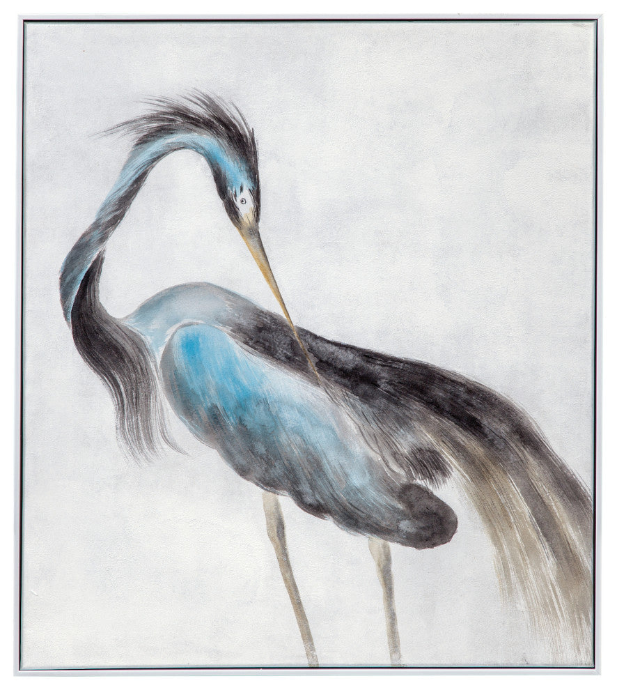 Louisiana Heron Framed Canvas Black/Blue/Gray