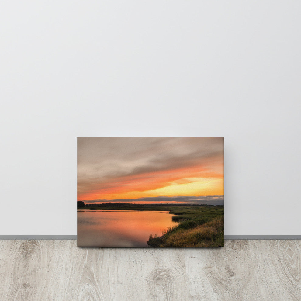Farmhouse Style Wall Art: Sunset Woodland Marsh  Canvas, 12" X 16"