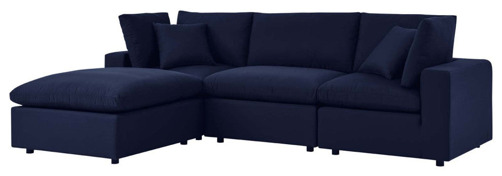 Modular Sectional Deep Sofa Chair Set, Sunbrella, Blue Navy, Outdoor Patio