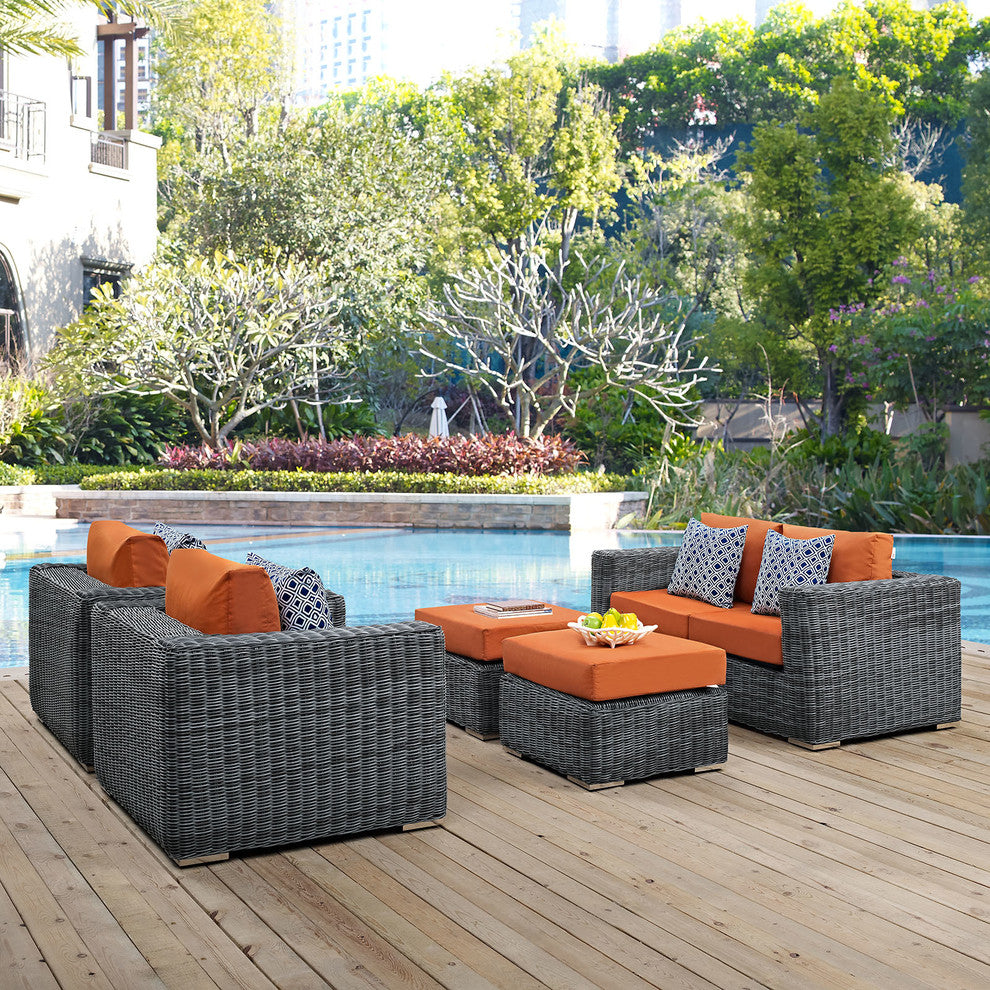 Canvas Tuscan Summon 5-Piece Outdoor Patio Sunbrella Sectional Set