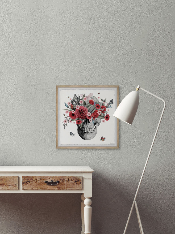 "Flowers and a Skull" Framed Painting Print, 24x24