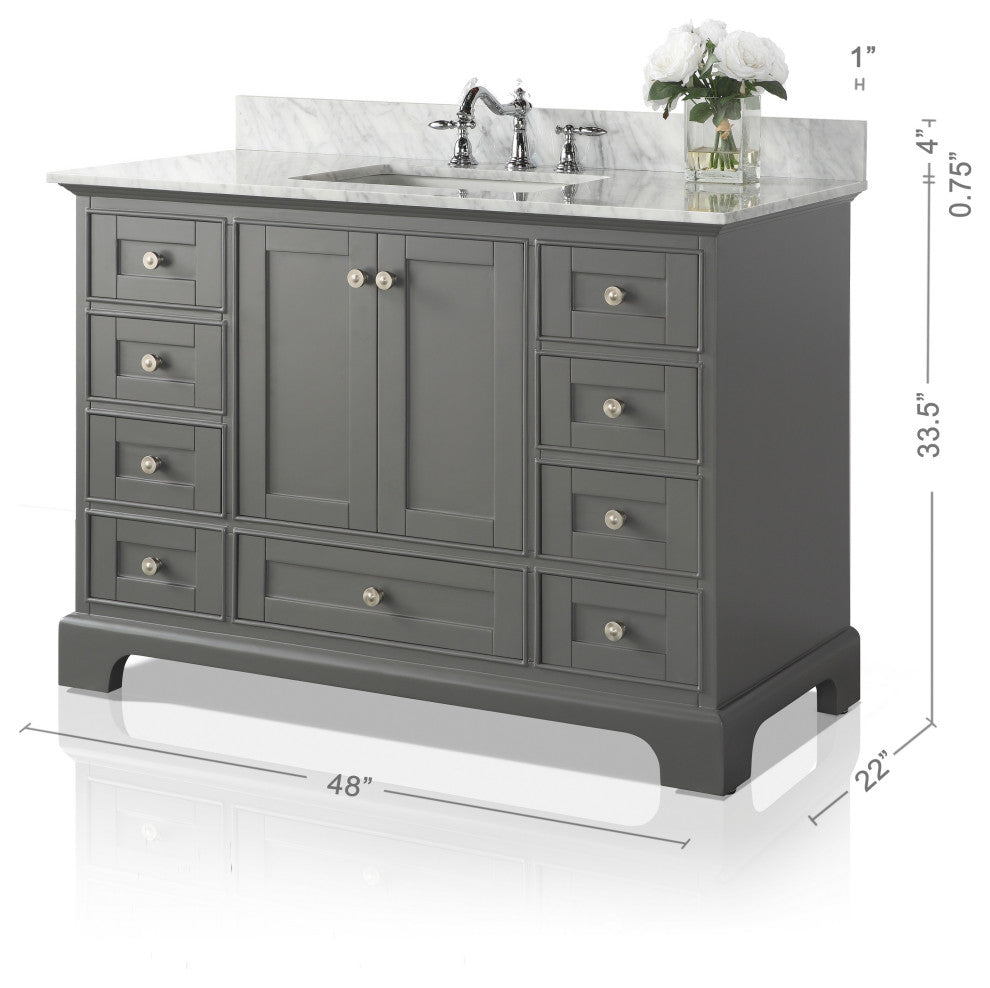Audrey Vanity Set, Sapphire Gray, 48", Brushed Nickle Hardware, No Mirror