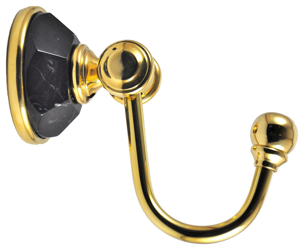 Robe Hook With Nero Marquina Marbel Accents, Matt Nickel